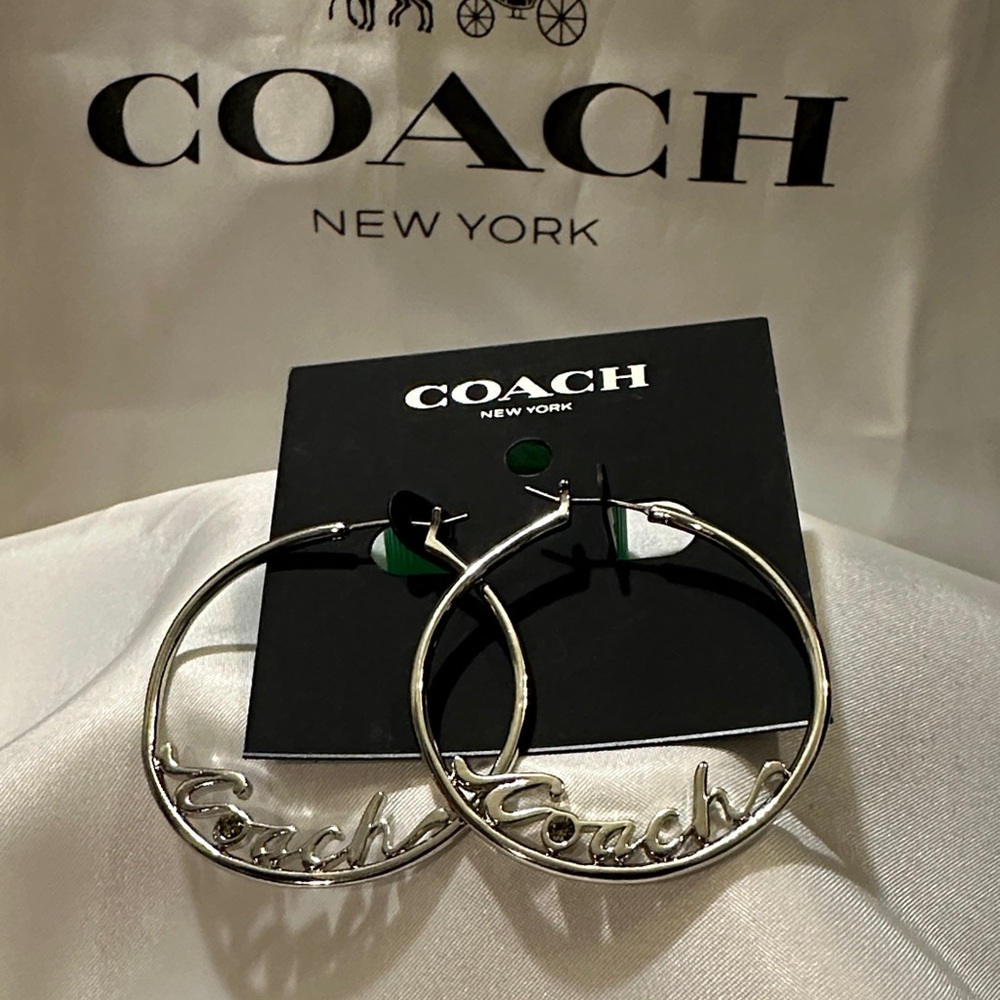 Coach Silver Logo Hoop Earrings